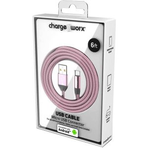 Chargeworx CHA-CX4855LP  6 FT MICRO CABLE Lgt-Pink CLEAR BOX PACKAGE