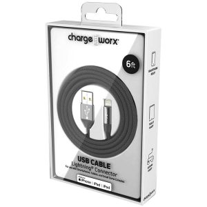 Chargeworx CHA-CX4858BK  6 FT LIGHTNING CABLE CLEAR BOX PACKAGE