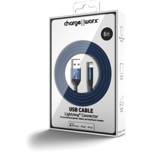 Chargeworx CHA-CX4858BL  6-FT LIGHTNING CABLE OPEN-FACE PKG BLUE