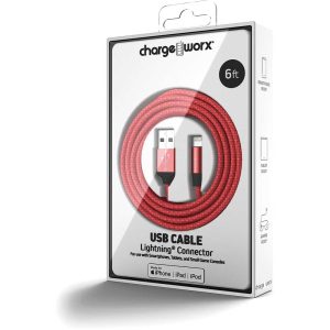 Chargeworx CHA-CX4858COR  6 FT LIGHTNING CABLE CLEAR BOX PACKAGE