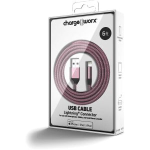 Chargeworx CHA-CX4858RG  6 FT LIGHTNING CABLE CLEAR BOX PACKAGE