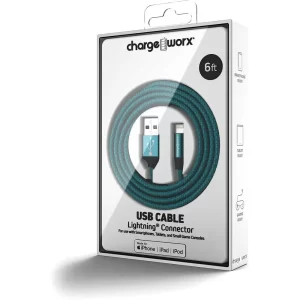 Chargeworx CHA-CX4858TQ  6-FT LIGHTNING CABLE OPEN-FACE PKG TURQUOISE