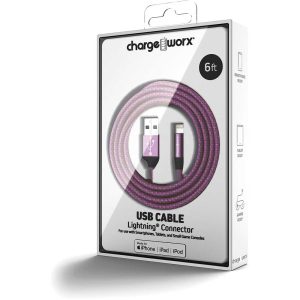 Chargeworx CHA-CX4858VT  6-FT LIGHTNING CABLE OPEN-FACE PKG VIOLET