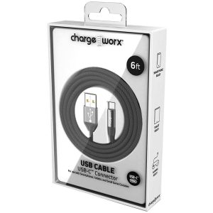 Chargeworx CHA-CX4861BK  6 FT USB C TO A CABLE CLEAR BOX PACKAGE