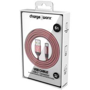 Chargeworx CHA-CX4861RG  6 FT USB C TO A CABLE CLEAR BOX PACKAGE