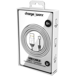 Chargeworx CHA-CX4861SL  6 FT USB C TO A CABLE CLEAR BOX PACKAGE