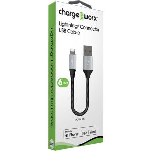 Chargeworx CHA-CX4863BK  6-IN LIGHTNING CONNECTOR 6 INCHES METAL