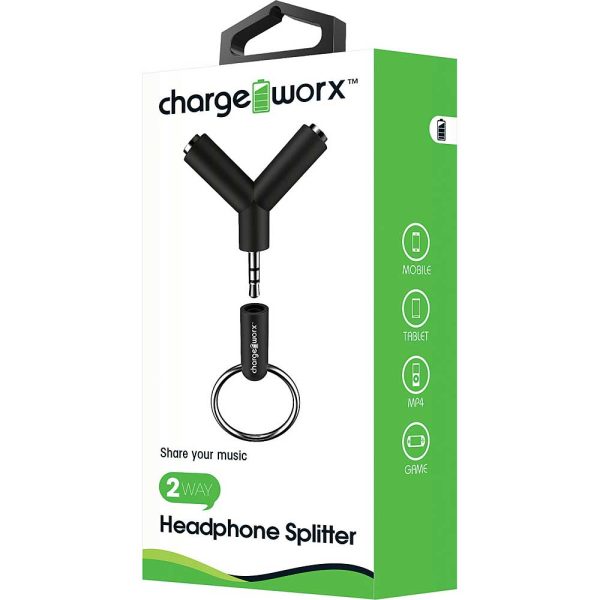Chargeworx CHA-CX5007BK  2-WAY HEADPHONE SPLITTER "Y" SHAPE BLACK