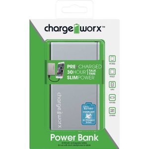 Chargeworx CHA-CX6585SL  POWERBANK 5000mah SLIM LED INDICATOR W/CABLE SIL