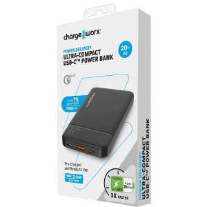 Chargeworx CHA-CX6852BK  10000MAH PD AND QC POWER POWER BANK WITH LCD