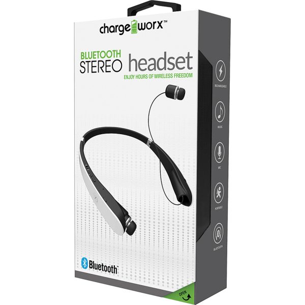 Chargeworx CHA-CX9028WH  BLUETOOTH HEADSET WHITE RETRACTABLE FOLDING