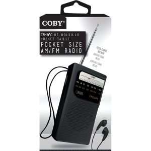 Coby CR203BK POCKET-SIZE RADIO BLACK AM/FM EARBUD-INCLUDED AA