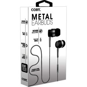 Coby CVE200BK EARBUDS IN-EAR MIC METAL FLAT CABLE BLACK