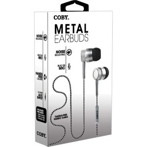Coby CVE200SL EARBUDS IN-EAR MIC METAL FLAT CABLE  SILVER