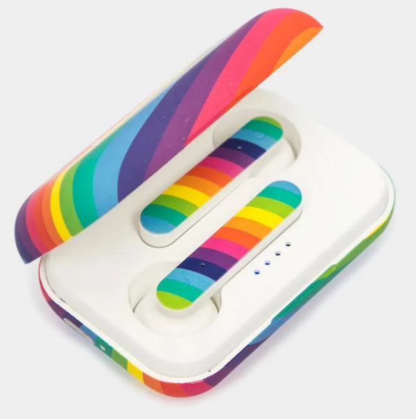 Coby CoolBuds CPETW630RB TWS EARBUD RECTANGLE CASE RAINBOW FLAT LONG STEM