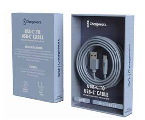 Chargeworx CHA-CX4945CB  FAST CHARGE 6-FT NYLO TUFF CABLE 20W PD  C TO C  OPEN FACE