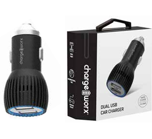 Chargeworx CHA-CX3086BK  3.4A DUAL USB CAR CHARGER TRAVEL SERIES