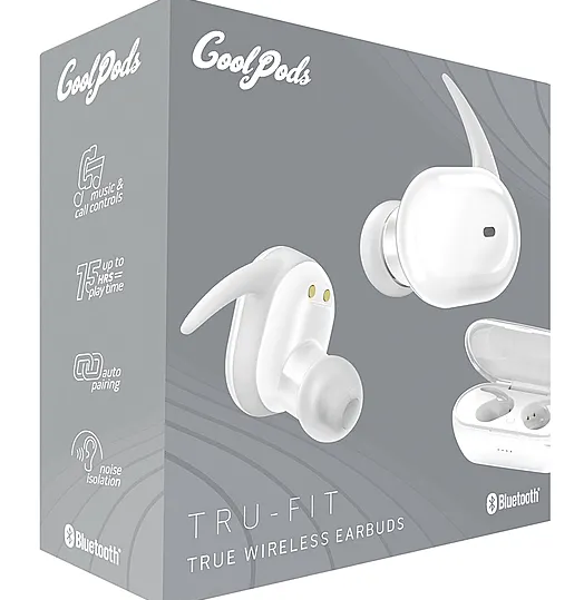 Coby CoolBuds CPETW654WH TWS TOUCH EARBUDS BT WHT W/ CHARGING CASE MIC