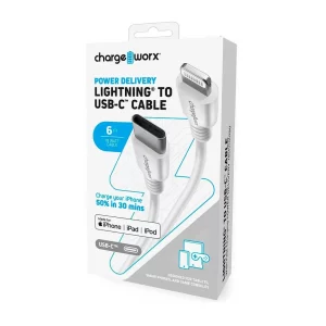 Chargeworx CHA-CX4629WH  PD 6-FT LIGHTNING T/USB-C CABLE WHITE PD