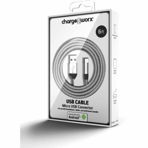 Chargeworx CHA-CX4855SL  6 FT MICRO CABLE Silver CLEAR BOX PACKAGE