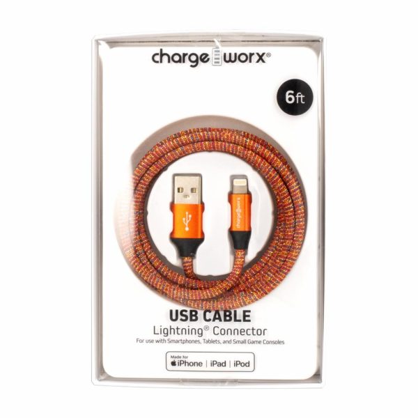 Chargeworx CHA-CX1030ORG  ( IPHONE ) 6-FT LIGHTNING CABLE ORANGE