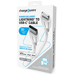 Chargeworx CHA-CX4630WH  PD  10-FT LIGHTNING-TO-C CABLE WHITE